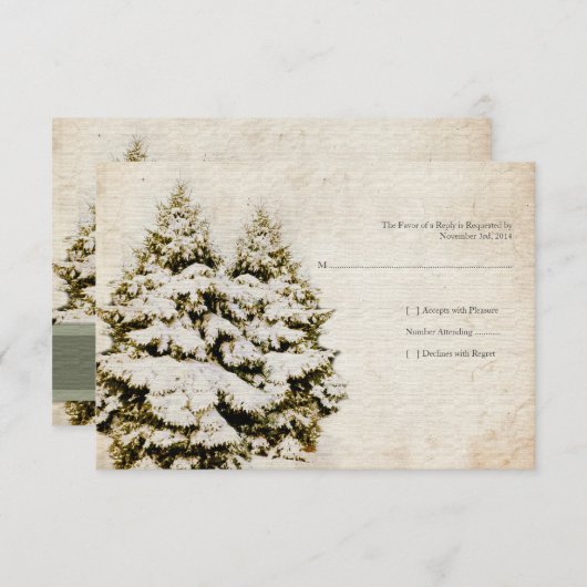 ウィンターエバーグリーンズヴィンテージウエディング招待状 出欠カード (正面/裏面)