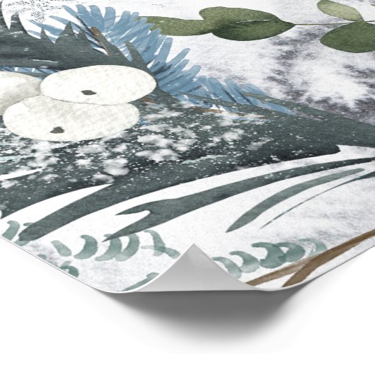 ウィンターエバーグリーンブルーブライダルシャワーウェルカムサイン ポスター (角)