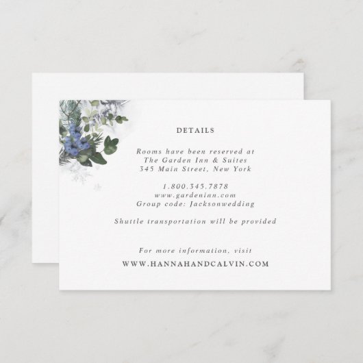 ウィンターエバ結婚ーグリーン詳細カード 招待状 (正面/裏面)