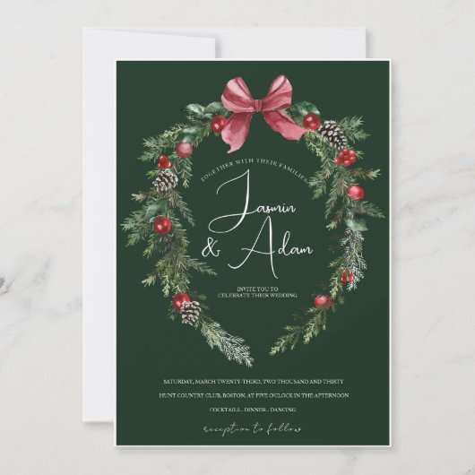 ウィンターエメラルドグリーンフェスティバル結婚クリスマス 招待状 (正面)