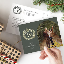 ウィンターエレガントガーランドモノグラムリースアーチフォト 箔シーズンポストカード
