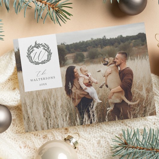 ウィンターエレガントガーランドリースモノグラムクレスト写真 シーズンカード