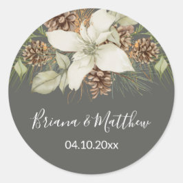 ウィンターエレガントグレイ結婚スクリプトの封筒用シール ラウンドシール