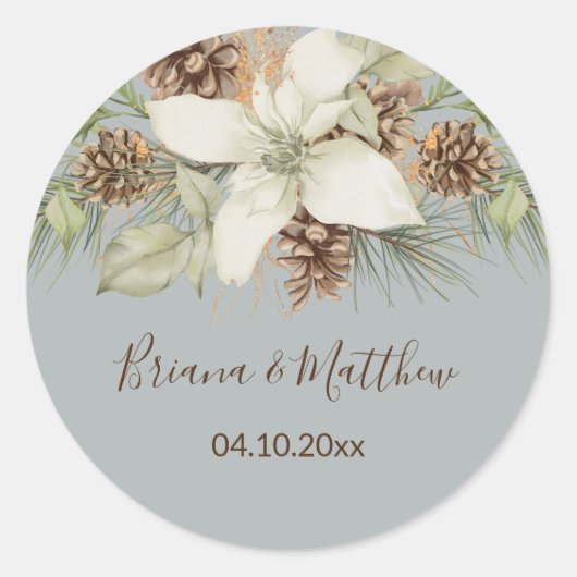 ウィンターエレガントグレイ結婚スクリプトの封筒用シール ラウンドシール (正面)