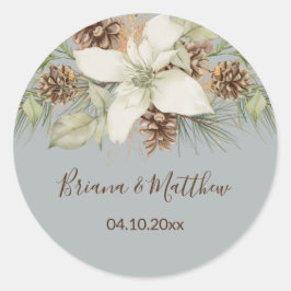 ウィンターエレガントグレイ結婚スクリプトの封筒用シール ラウンドシール