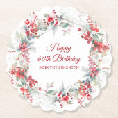 ウィンターエレガントベリーボタニカル60誕生日 ペーパーコースター (正面)