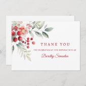 ウィンターエレガントベリーボタニカル70th誕生日フラット サンキューカード (正面/裏面)