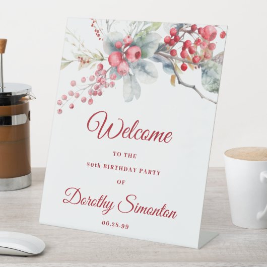 ウィンターエレガントベリーボタニカル80誕生日 台座サイン (インサイチュ)