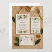 ウィンターエレガントボタニカル結婚式招待状スイート 招待状 (正面/裏面)