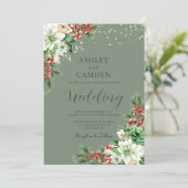 ウィンターエヴァグリーンフローラエメラルドグリーン結婚ズ 招待状 (スタンド正面)