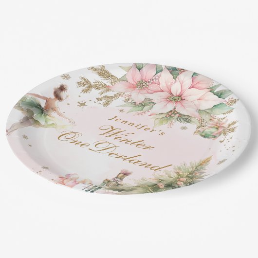 ウィンターオお洒落ネダーランドパステルピンクの誕生日 ペーパープレート (アングル)