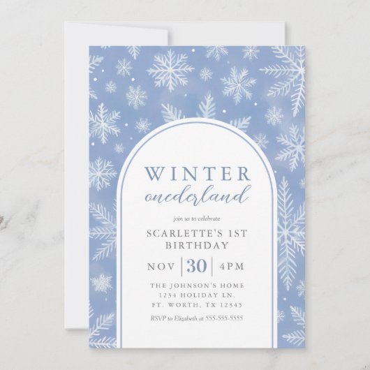 ウィンターオエレガントネダーランドファースト誕生日 招待状 (正面)