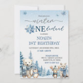 ウィンターオネアランド北極の動物たちファーストバースデー 招待状 (正面)