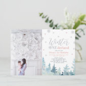 ウィンターオネアーランドガール 1歳の誕生日写真 招待状 (スタンド正面)