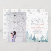 ウィンターオネアーランドガール 1歳の誕生日写真 招待状 (正面/裏面)