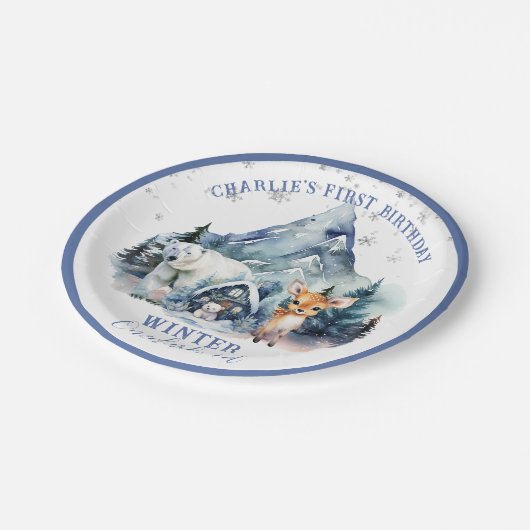 ウィンターオネダーラお洒落ンドウッドランド1歳の誕生日 ペーパープレート (アングル)