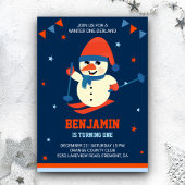 ウィンターオネダーランドかわいい雪だるま1st誕生日招待状 招待状