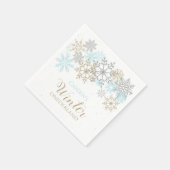 ウィンターオネダーランドの最初の誕生日スノーフレークナプキンス スタンダードカクテルナプキン (角)