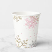 ウィンターオネダーランドの最初の誕生日ピンク金ゴールド 紙コップ (裏面)