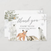 ウィンターオネダーランドウッドランドアニマルズ誕生日 サンキューカード (正面/裏面)