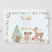 ウィンターオネダーランドウッドランドフォト誕生日 招待状 (裏面)