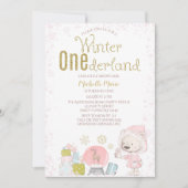 ウィンターオネダーランドウッドランド1歳の誕生日 招待状 (正面)