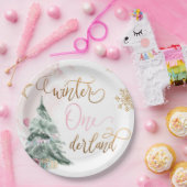 ウィンターオネダーランドガールピンク金ゴールド1st誕生日 ペーパープレート (パーティー)
