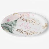 ウィンターオネダーランドガールピンク金ゴールド1st誕生日 ペーパープレート (アングル)