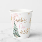 ウィンターオネダーランドガールピンク金ゴールド1st誕生日 紙コップ (裏面)