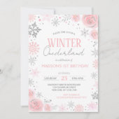 ウィンターオネダーランドガールファースト1歳の誕生日 招待状 (正面)