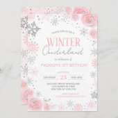 ウィンターオネダーランドガールファースト1歳の誕生日 招待状 (正面/裏面)