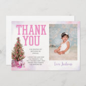 ウィンターオネダーランドガール誕生日サンキューカード 招待状 (正面/裏面)