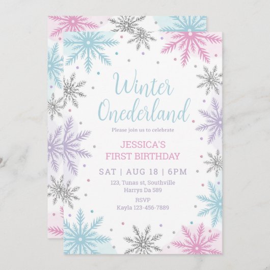 ウィンターオネダーランドガール1st誕生日 招待状 (正面/裏面)