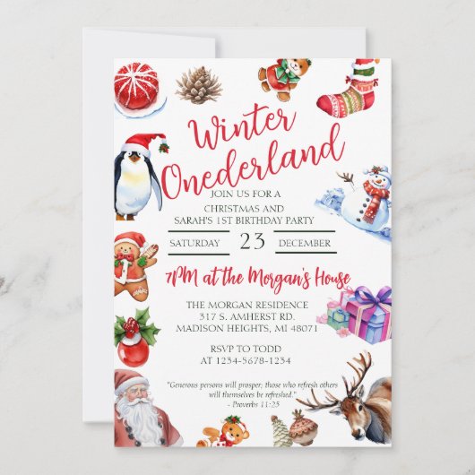 ウィンターオネダーランドキッズクリスマスと誕生日 招待状 (正面)