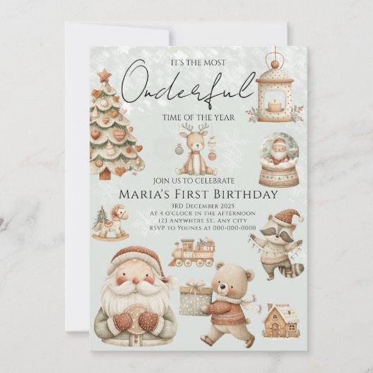 ウィンターオネダーランドクリスマスハウスズ誕生日 招待状 (正面)