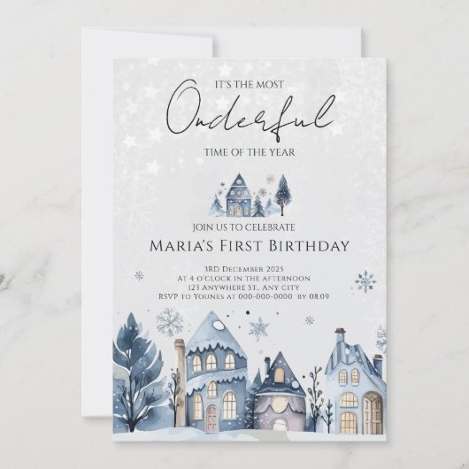 ウィンターオネダーランドクリスマスハウスズ誕生日 招待状 (正面)