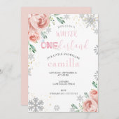 ウィンターオネダーランドクリスマスベビー1st誕生日 招待状 (正面/裏面)