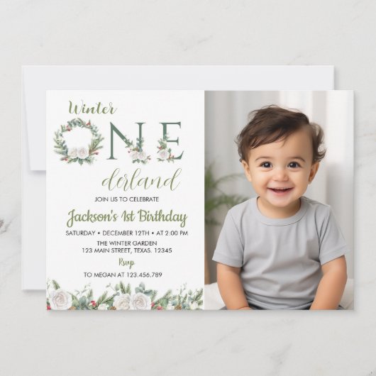 ウィンターオネダーランドクリスマス誕生日フォト招待状 招待状 (正面)