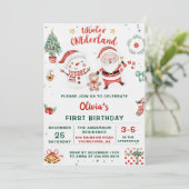 ウィンターオネダーランドクリスマス雪だるま誕生日 招待状 (スタンド正面)