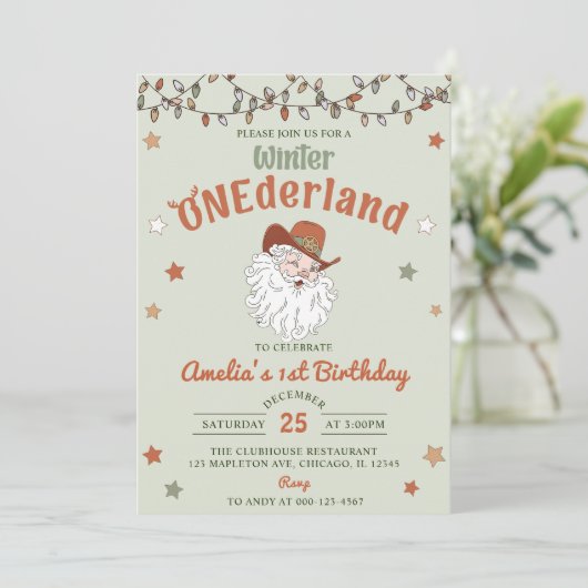 ウィンターオネダーランドサンタクリスマスファースト誕生日 招待状 (スタンド正面)