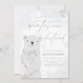 ウィンターオネダーランドシルバーポーラーベア誕生日 招待状 (正面)