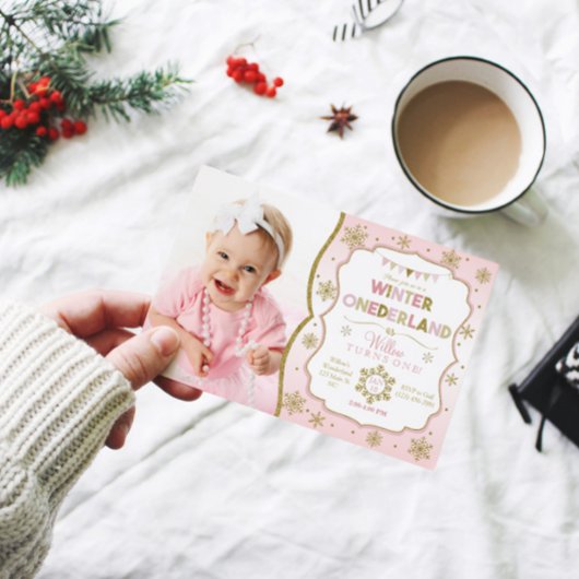 ウィンターオネダーランドスノーフレーク誕生日招待状 招待状