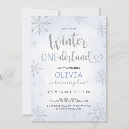 ウィンターオネダーランドスノーフレーク誕生日招待状 招待状 (正面)