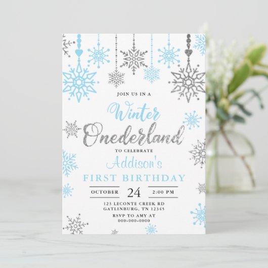 ウィンターオネダーランドスノーフレーク1s誕生日招待状 招待状 (スタンド正面)