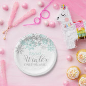 ウィンターオネダーランドティール（緑がかった色）シルバーファースト誕生日プレート ペーパープレート (パーティー)