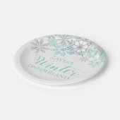 ウィンターオネダーランドティール(緑がかった色)シルバーファースト誕生日プレート ペーパープレート (アングル)