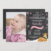 ウィンターオネダーランドディアファースト誕生日招待状 招待状 (正面/裏面)