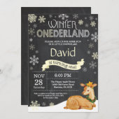 ウィンターオネダーランドディアファースト誕生日招待状 招待状 (正面/裏面)