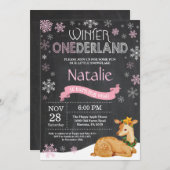 ウィンターオネダーランドディアファースト誕生日招待状 招待状 (正面/裏面)