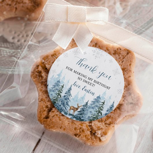 ウィンターオネダーランドトナカイパーティーサンキューラベル ラウンドシール